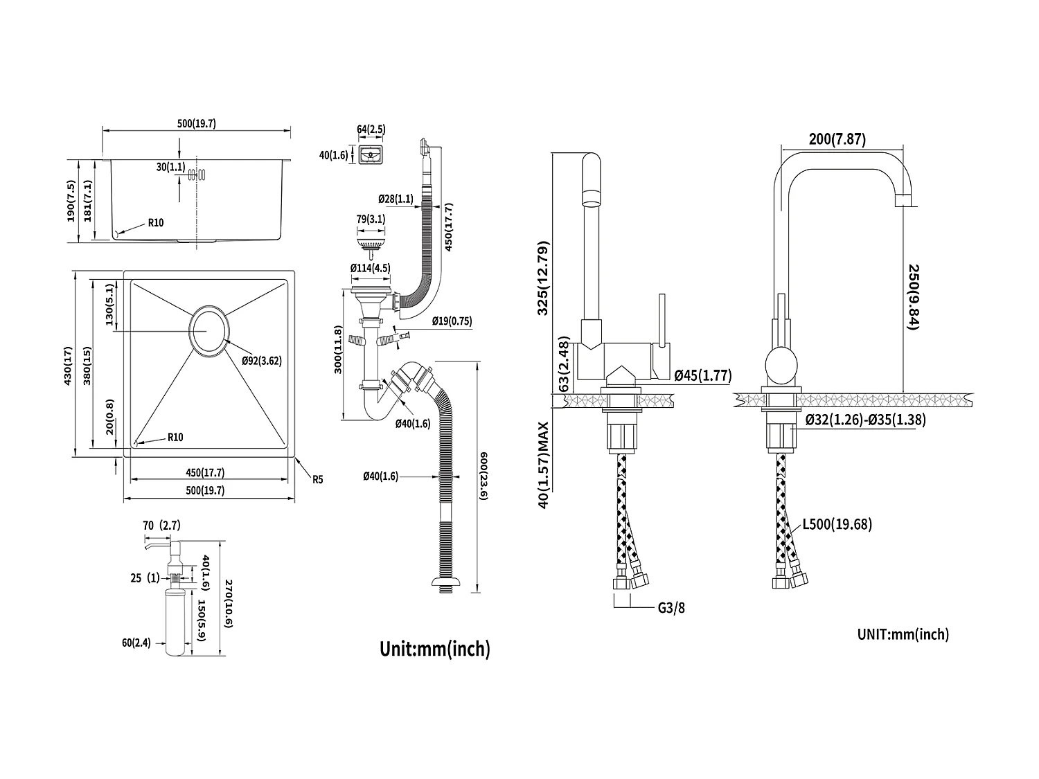 RVS Aanrecht 1 Bak 50*43*18CM met Zeepdispenser+Opklapbare Keukenmengkraan Draaibaar 360° Koud Water Warm,Zwart