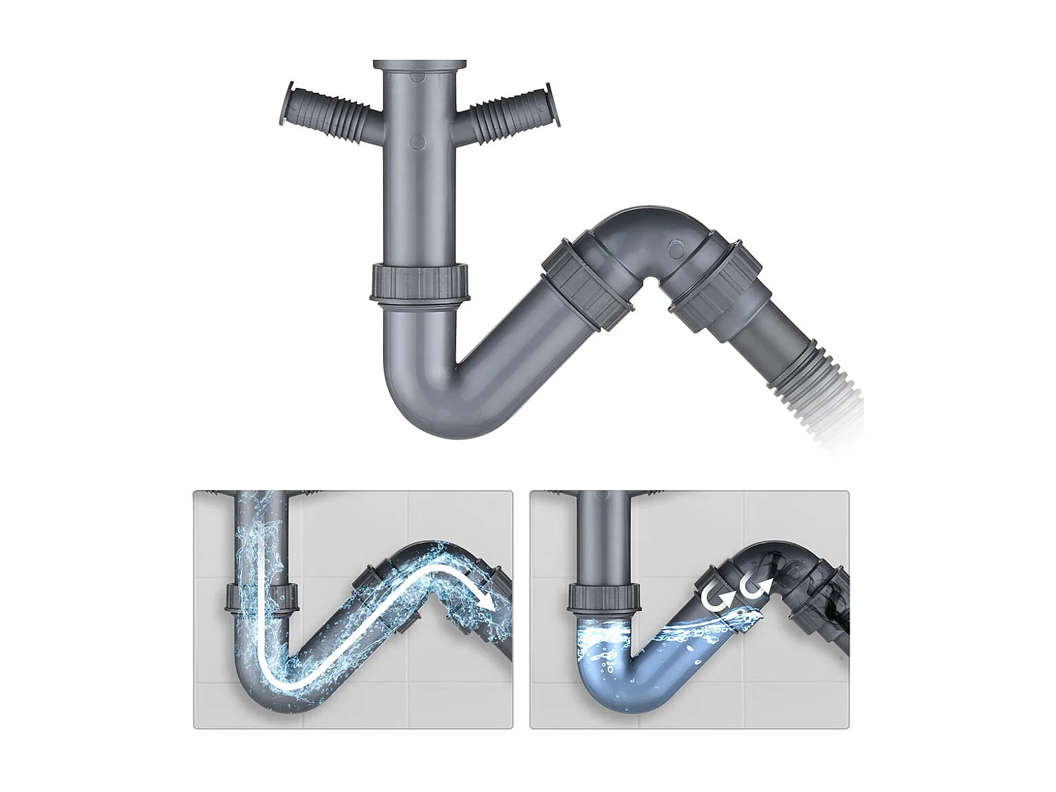 Einzelbecken-Küchenspüle 74*44*20CM 304 Edelstahl gebürstet Spüle mit Siphon und Überlauf + Küchenarmatur ausziehbare Brause Dunkelgrau 360° drehbar