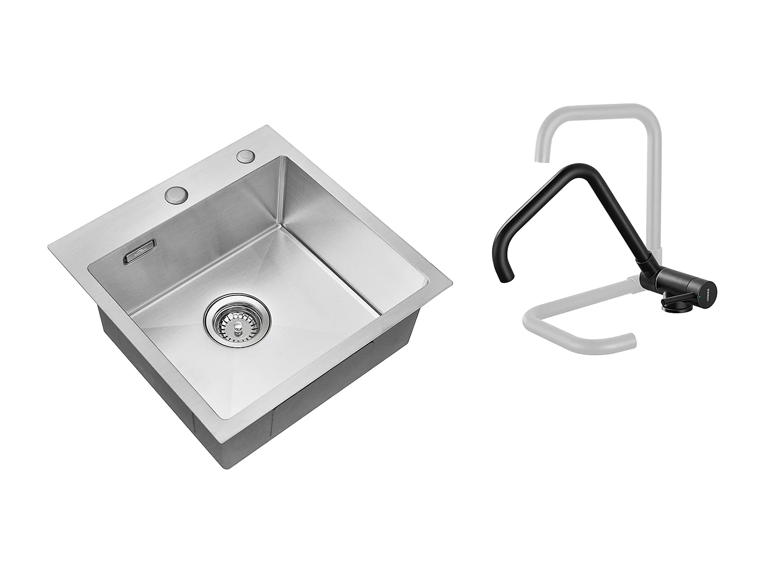 Évier Cuisine 1 Bac 45x45CM Acier Inoxydable 304 ,encastré et à Poser+Mitigeur Cuisine Rabattable Pivotant 360° Eau froid Chaud,Noir