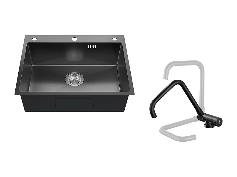Auralum max Unterbauspüle, 1 Becken, 60*49*20CM, 304 Edelstahl, Schwarz + 360° schwenkbarer Küchenmischhahn, Kalt-Warmwasser, Schwarz