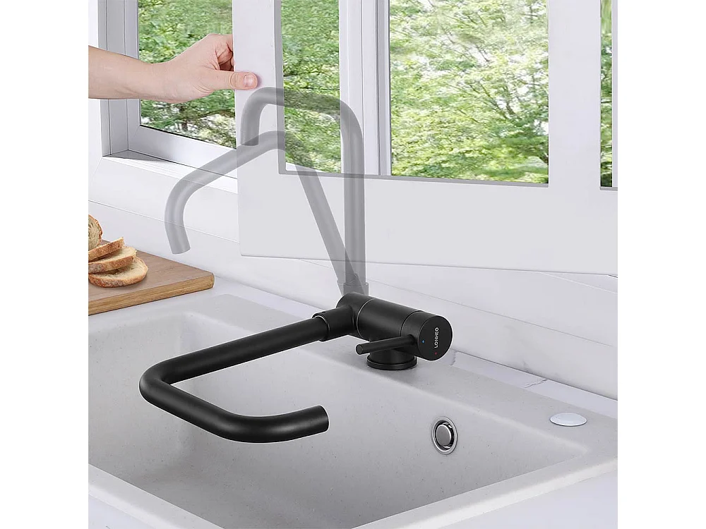 Auralum max Lavello cucina incasso,1 vasca,60*49*20CM,Acciaio inossidabile,Nero+Miscelatore Cucina Pieghevole Girevole 360° Acqua fredda Calda,Nero