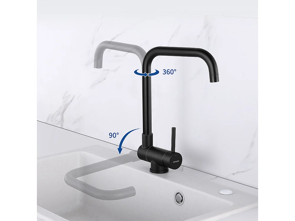 Auralum max Lavello cucina incasso,1 vasca,60*49*20CM,Acciaio inossidabile,Nero+Miscelatore Cucina Pieghevole Girevole 360° Acqua fredda Calda,Nero