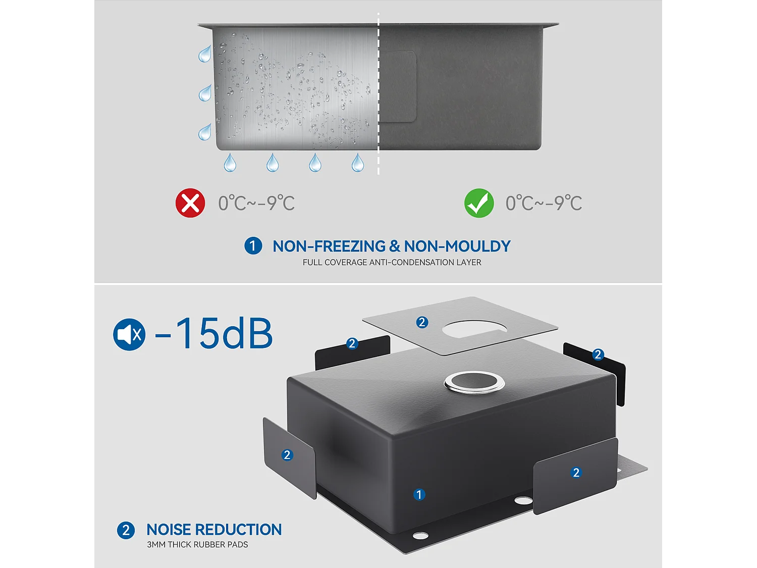 Auralum max Lavello da Cucina da Incasso,1 Vassoio,60*49*20CM,Lavello in acciaio inossidabile 304,Argento+Rubinetto da cucina cromato girevole a 360°