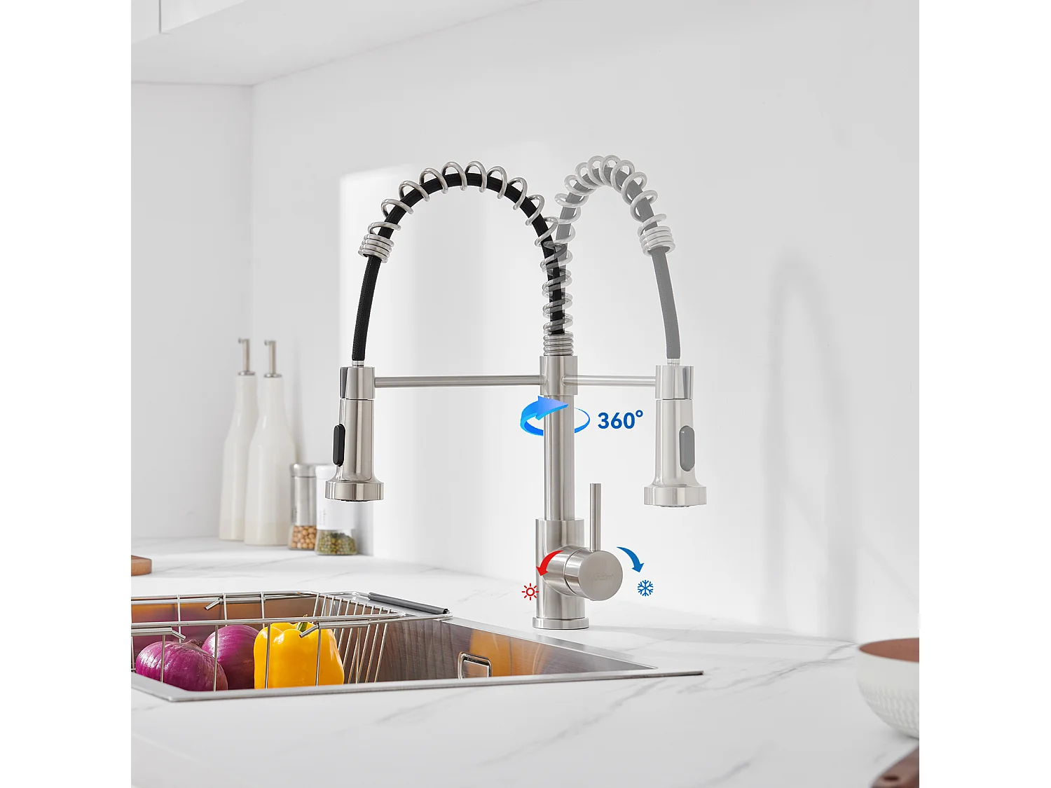 Auralum max Évier de Cuisine à Encastrer,1 Bac,60*49*20CM,Évier 1 Cuve en inox 304,Silver+Robinet Cuisine à Ressort avec Douchette Extensible,Brossé