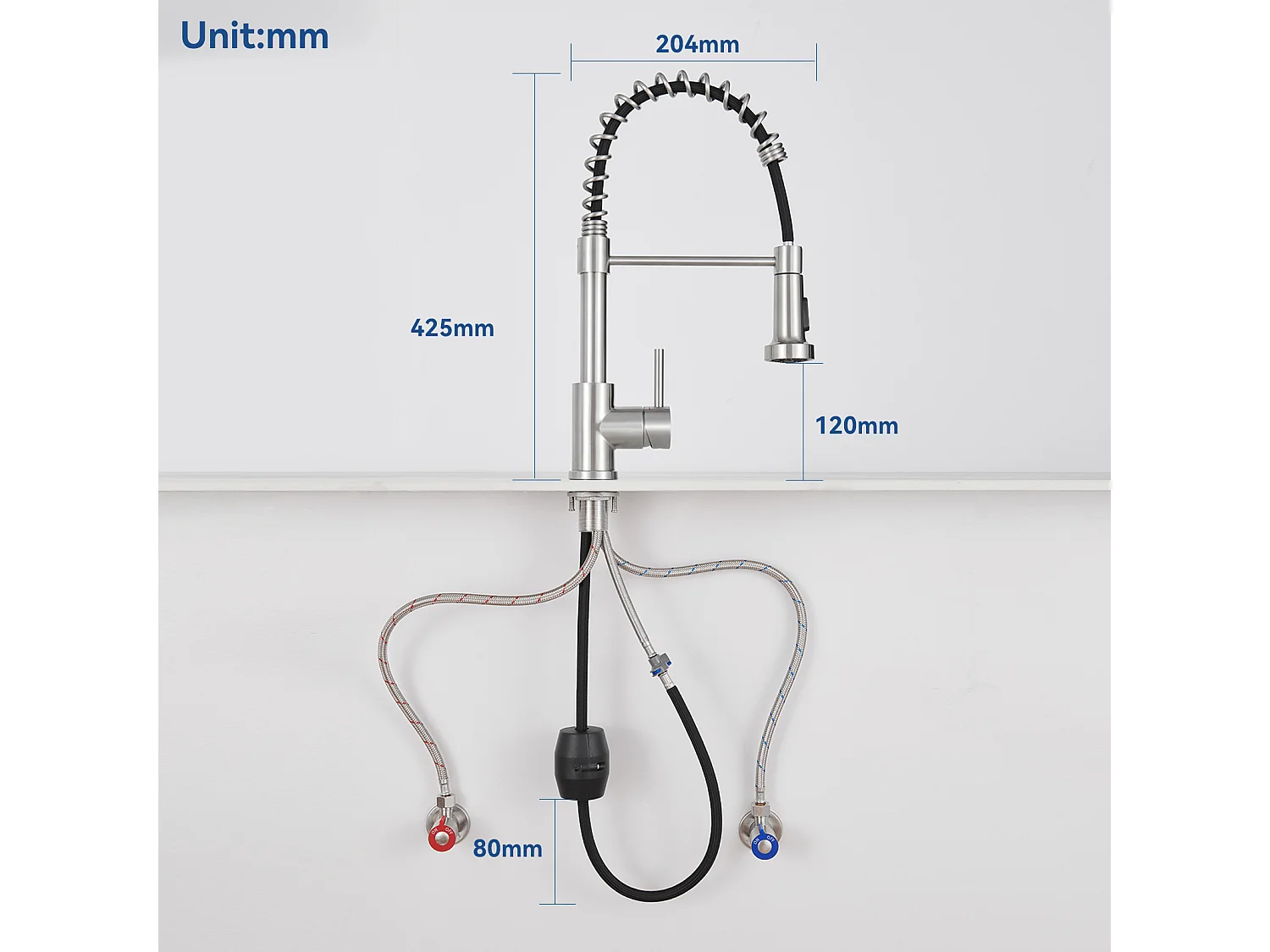 Auralum max Évier de Cuisine à Encastrer,1 Bac,60*49*20CM,Évier 1 Cuve en inox 304,Silver+Robinet Cuisine à Ressort avec Douchette Extensible,Brossé