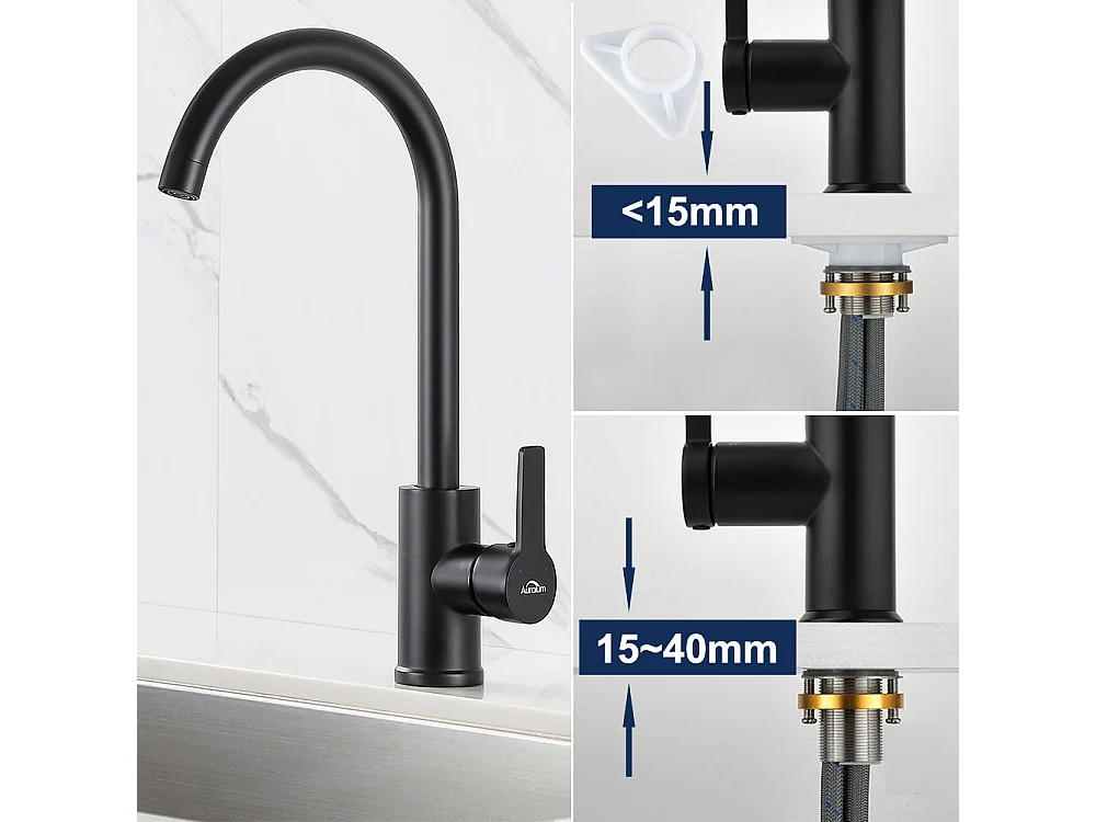 Évier de Cuisine 1 Bac Noir,Inox,44*49*20 CM,avec Distributeur Savon+Mitigeur Cuisine Pivotant à 360°,Barboteur Démontable,Noir