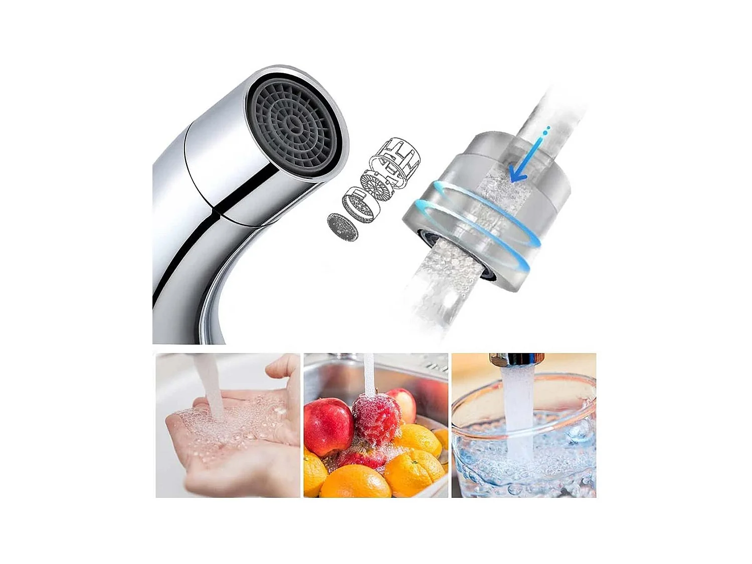 Évier Cuisine 1 Bac Brossé,58*45*18CM,Égouttoir Énroulable, Distributeur Savon+ Robinet de Cuisine Chromé Pivotant à 360° Eau Froide /Chaude