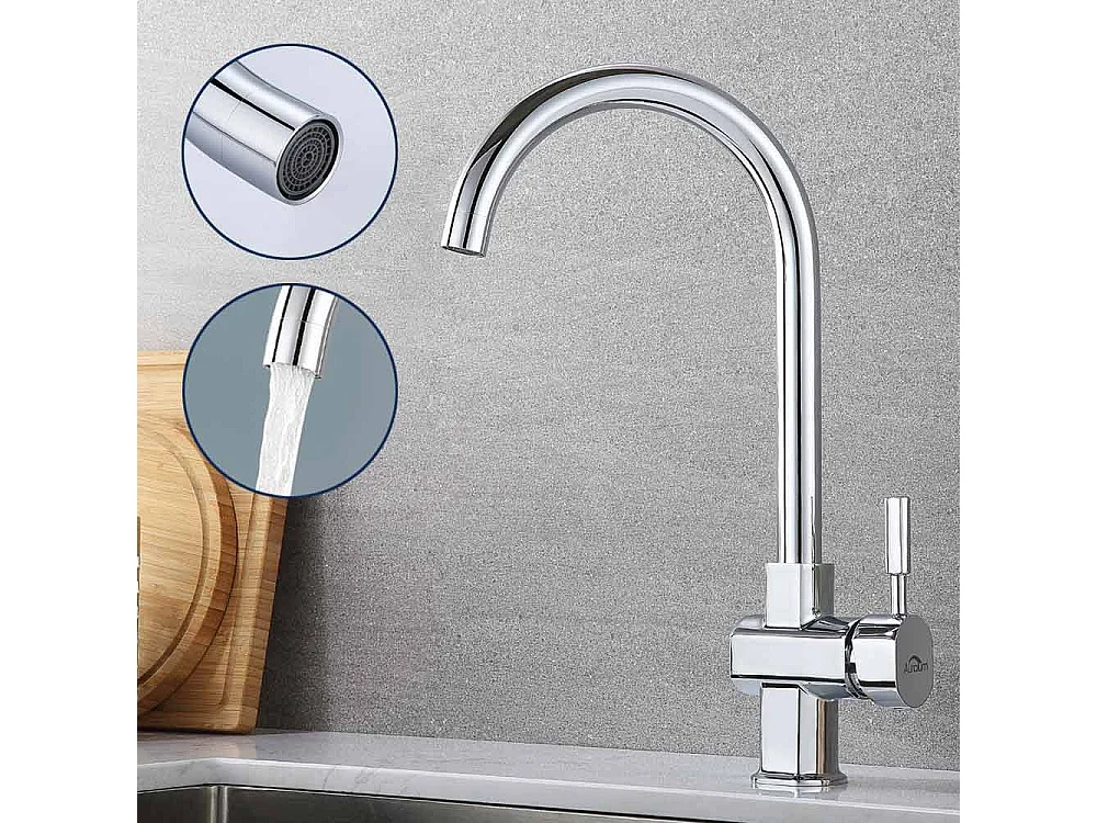 Aanrecht 1 Bak Brossé,58*45*18CM, oprolbare afdruiprek, zeepdispenser + verchroomde keukenkraan 360° draaibaar koud/warm water