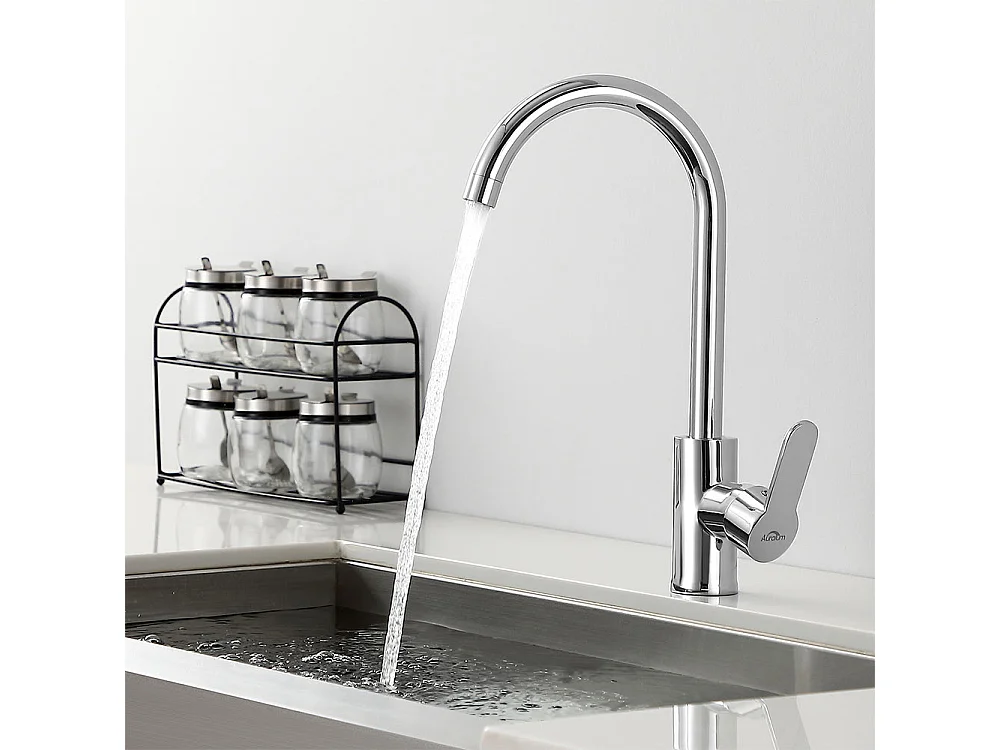 Aanrecht 54*49*20 CM, inbouw/bloemVan Plan met Zeepdispenser, Zilver+Elegante Keukenmengkraan Verchroomd, 360° draaibaar