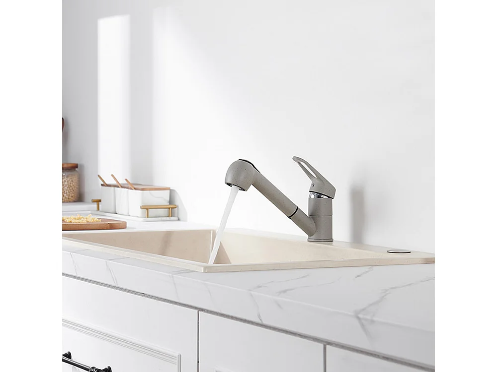 Auralum Max Évier Cuisine 1 Bac 60*44*20CM,inox 304,à Encastrer avec Panier Drainage,Noir+Robinet Cuisine avec Douchette Extractible 2 Jets,Gris