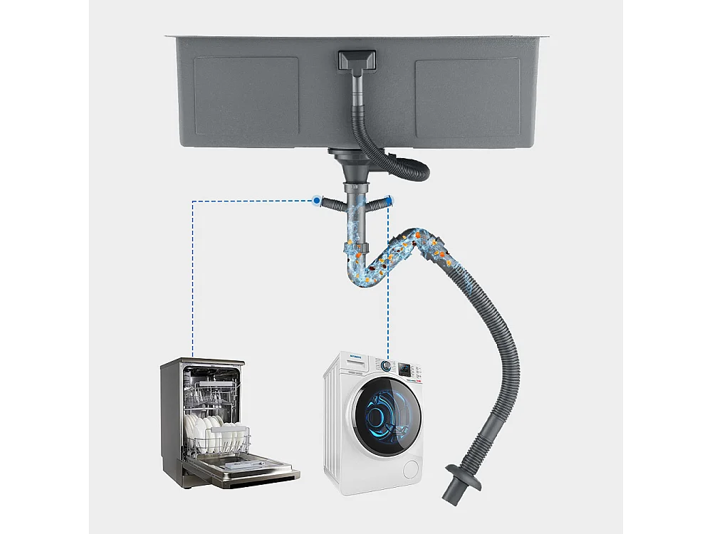 Évier Cuisine 1 Bac 74*44*20CM,avec Siphon et Trop-Plein+Robinet Cuisine à Ressort avec Douchette Extensible,2 Mode de sortie d’eau