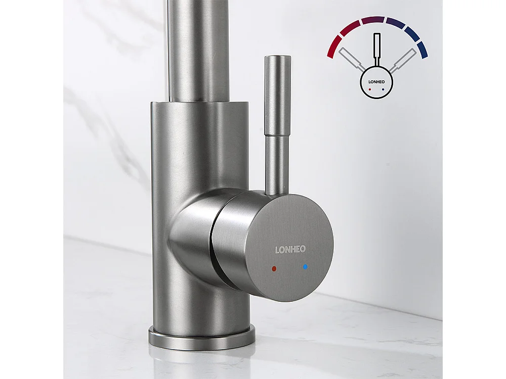 Évier Cuisine 1Bac Argent,44*49*20 CM,avec Distributeur Savon,Inox+Mitigeur de Cuisine avec Douchette Extractible Gris Foncé Rotatif 360 °