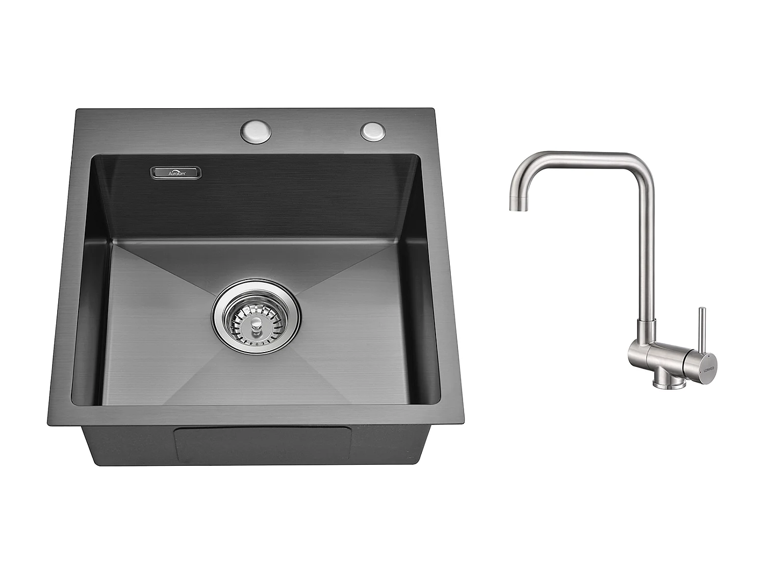 Évier Cuisine Noir  1 Bac 45x45CM Acier Inoxydable 304 ,encastré et à Poser+Mitigeur Cuisine Rabattable Pivotant 360° Eau froid Chaud