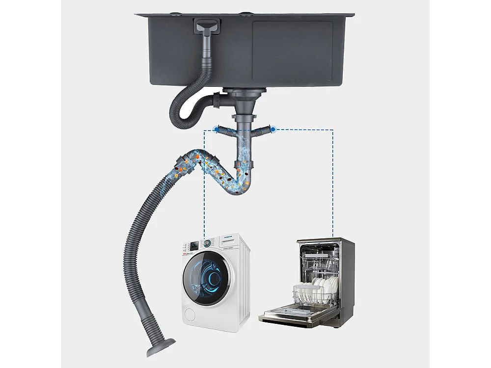 Évier Cuisine 1 Bac 45x45CM Acier Inoxydable 304+Robinet de Cuisine avec Douchette Extractible Rotatif 360 °2 Fonctions, Barboteur démontable,Chromé