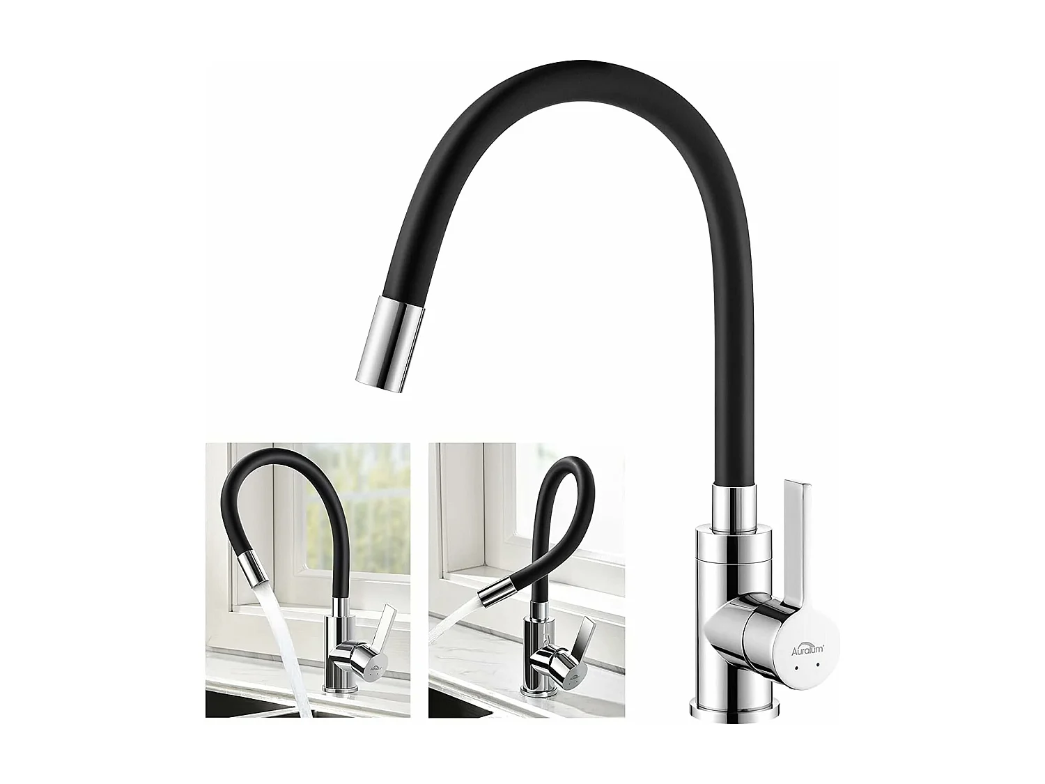 Évier Cuisine 1Bac Argent,44*49*20 CM,avec Distributeur Savon,Inox+Robinet de Cuisine Flexible Bec Haut Orientable