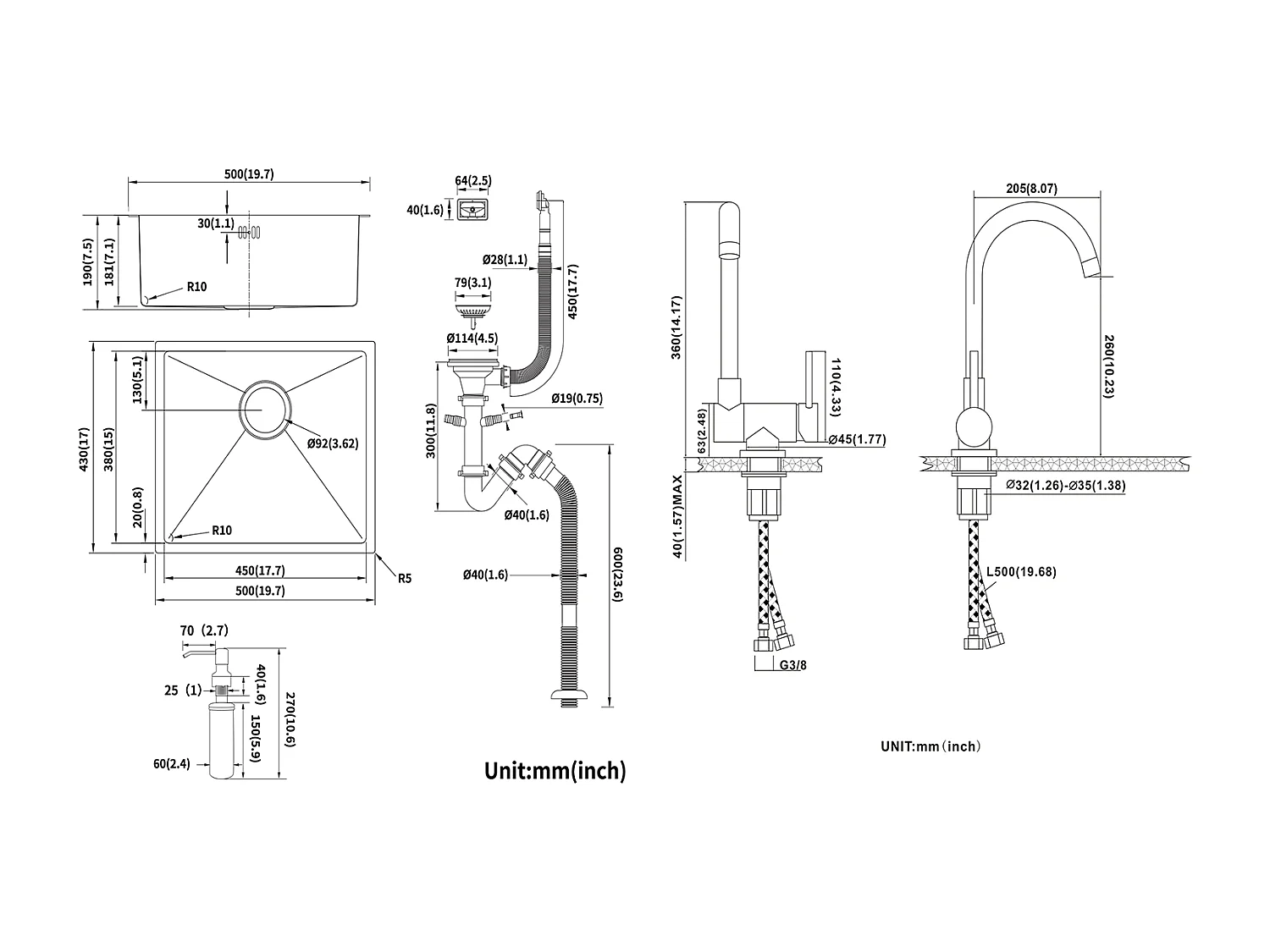 Fregadero Negro 1 Bandeja 50x43x18,5CM,Acero Inoxidable, con Distributor Jabón+Mezclador Cocina Acero Inoxidable 304 Plegable Giratorio 360°