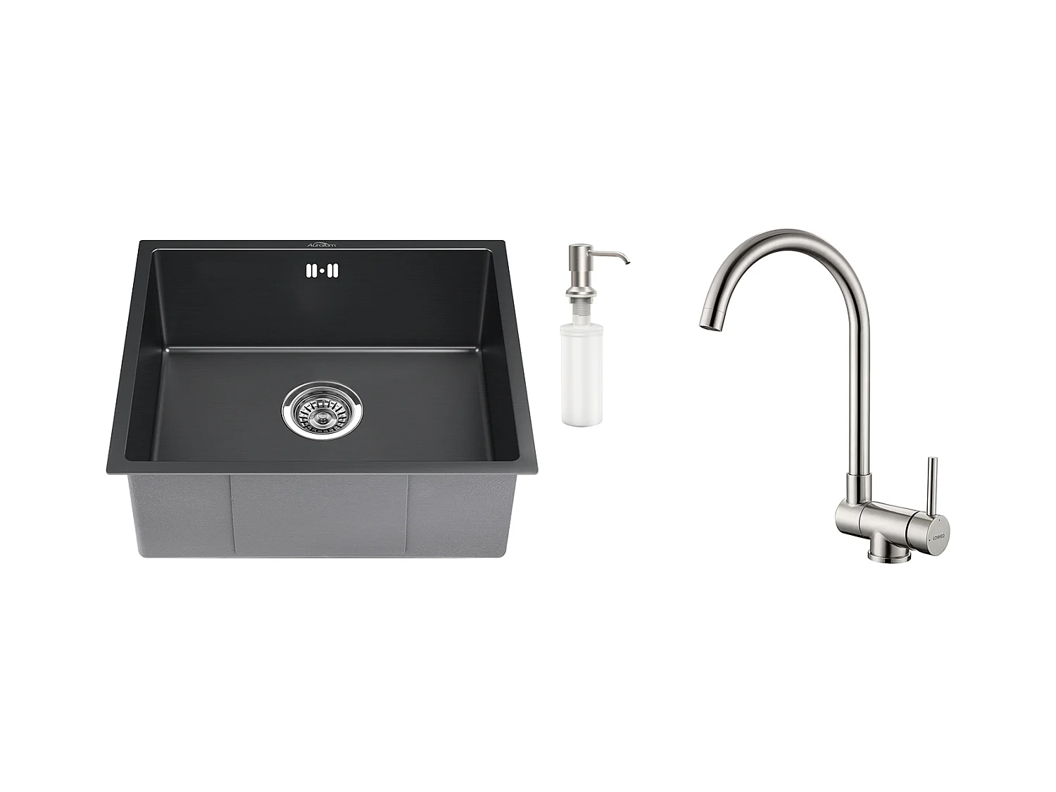 Fregadero Negro 1 Bandeja 50x43x18,5CM,Acero Inoxidable, con Distributor Jabón+Mezclador Cocina Acero Inoxidable 304 Plegable Giratorio 360°