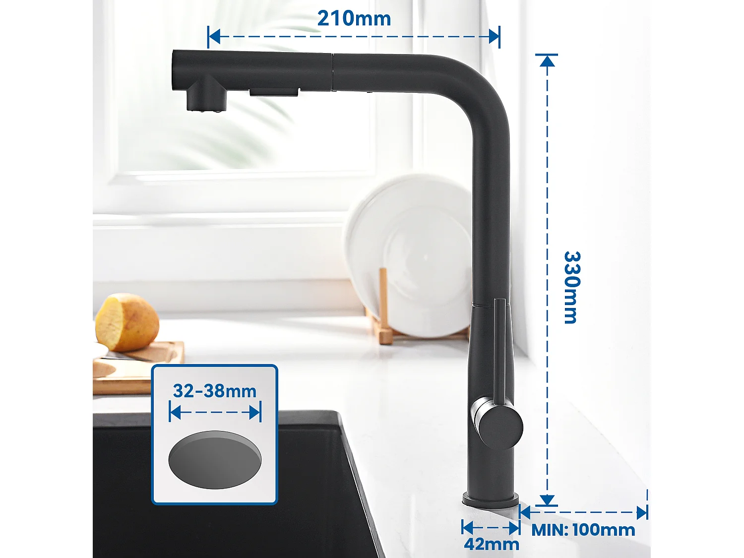 Auralum max Évier Cuisine à Encastrer,1 Bac,60*49*20CM,Acier inoxydable 304,Noir+Robinet Cuisine avec Douchette Extractible,Rotatif 360°,Noir
