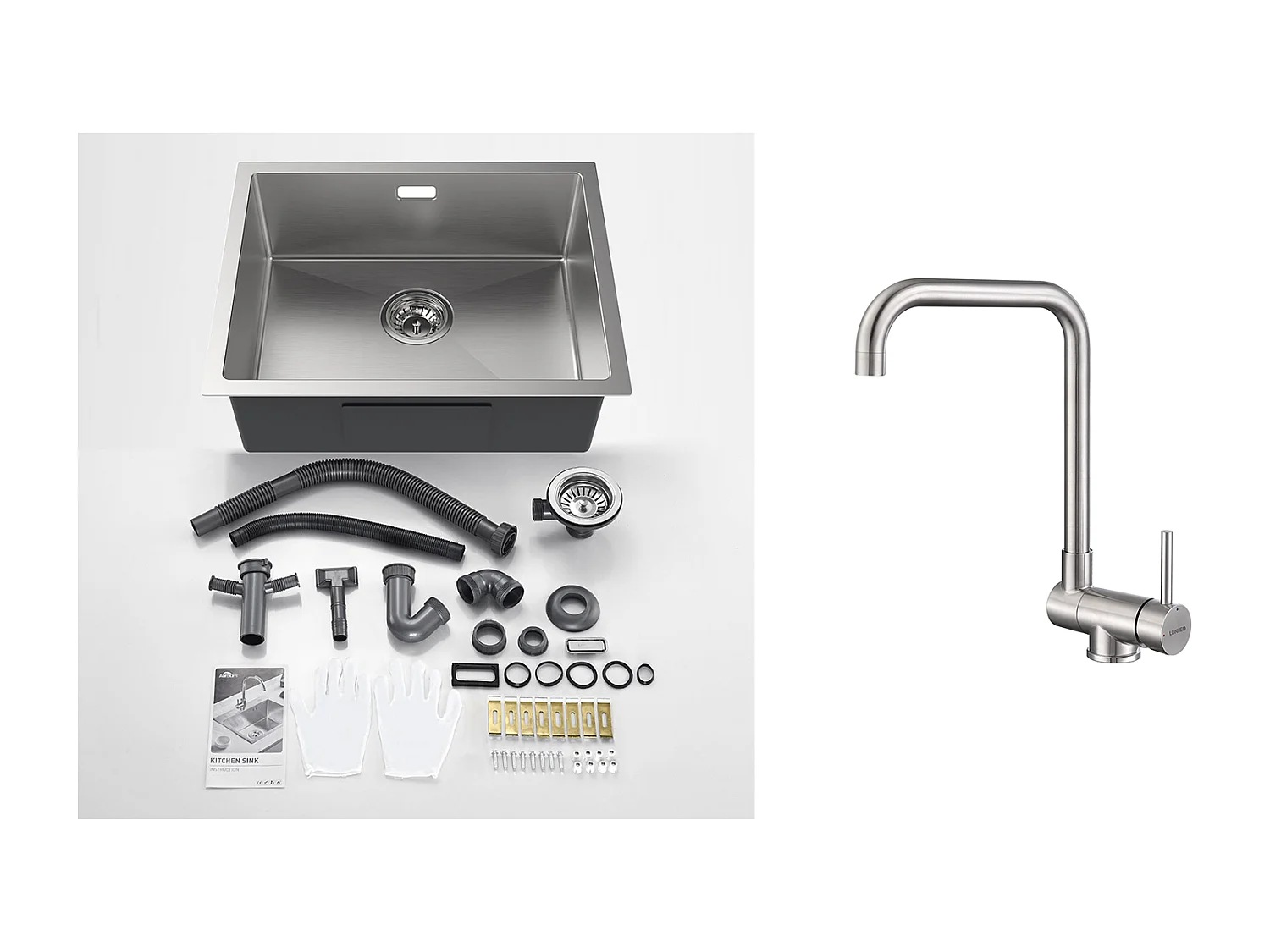 Lavello Cucina 1 Vassoio 55*44*19CM,da Incasso/Fiore/Sottopiano,Spazzolato+Miscellatore Cucina Pieghevole Girevole 360° Acqua fredda Calda