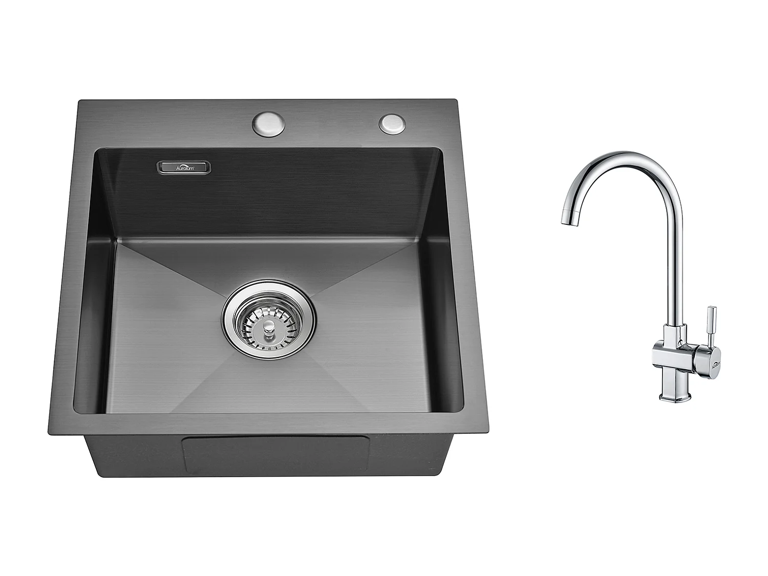 Évier Cuisine Noir 1 Bac 45x45CM Acier Inoxydable 304 ,encastré et à Poser+Robinet de Cuisine Noir Douchette Extractible à 2 Jets