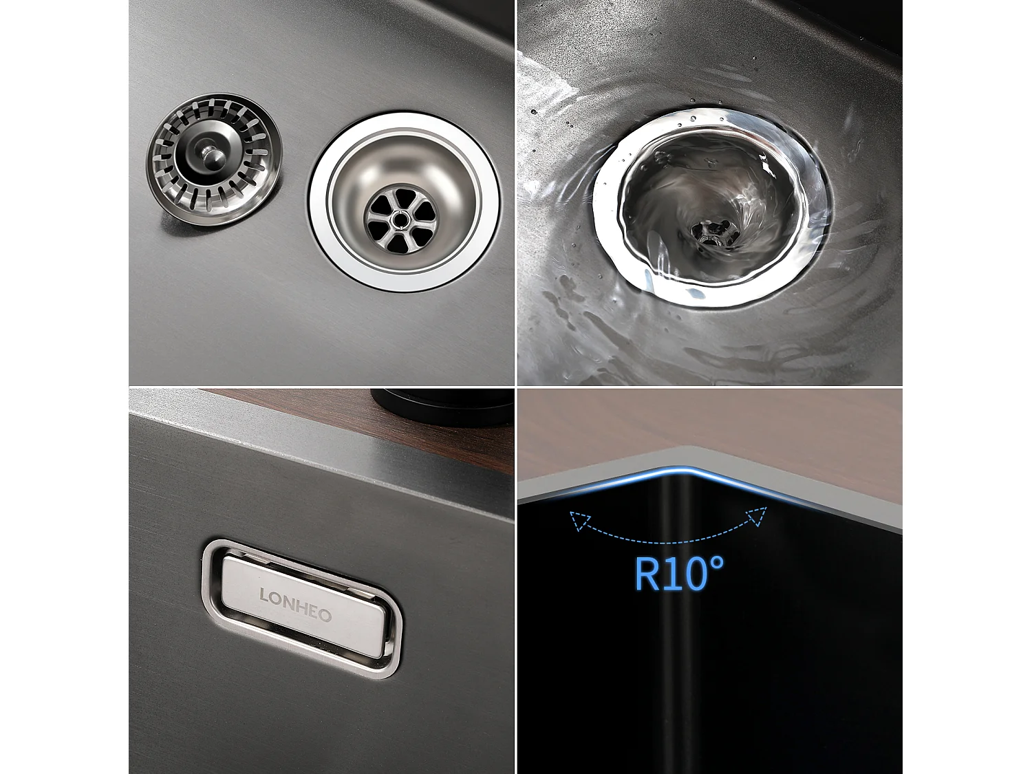 Évier Cuisine 1 Bac 74*44*20CM,en Inox Brossé avec Siphon et Trop-Pleinn+Robinet de Cuisine Flexible Bec Haut Orientable