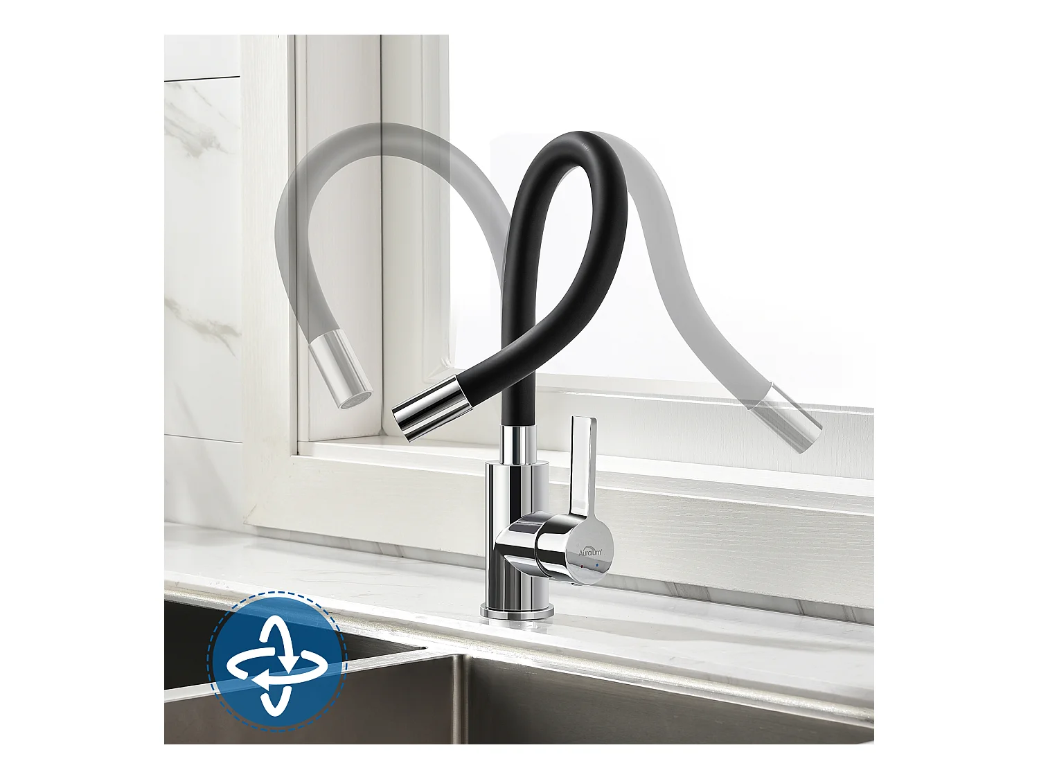 Auralum max Inbouw Keukenspoelbak,1 Bak,60*49*20CM,Staal304 roestvrij staal, zwart + gootsteenmengkraan met flexibele uitlek, opklapbare keukenkraan