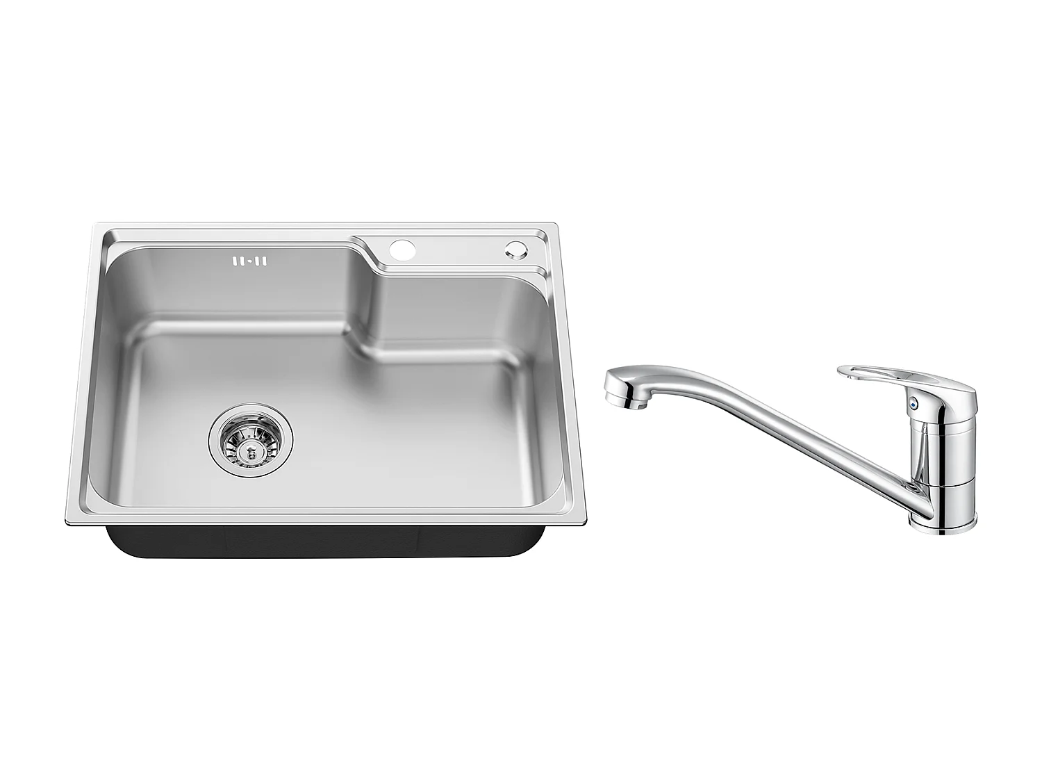 Auralum Max Évier Cuisine 1Bac 62*45*21CM,Inox PVD Nano Vasque à Poser,Argent+Robinet Cuisine,Orientable à 360°,Eau Chaude/ Froide,en Laiton,Chromé