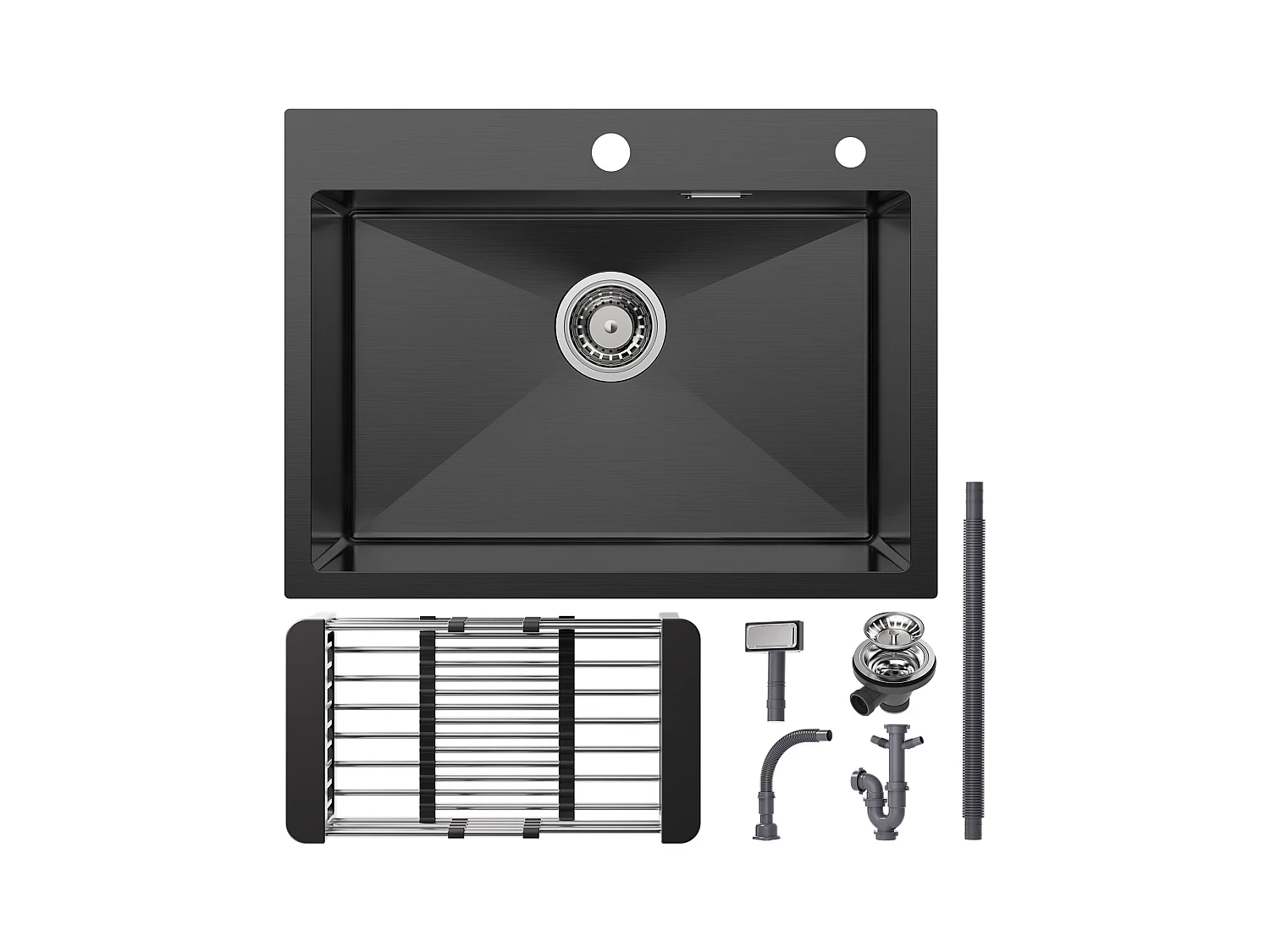 Cecipa max keukenspoelbak 1 kom 60×45×18CM keukenspoelbak 201 roestvrij staal zwart met afvoermand, EU-model