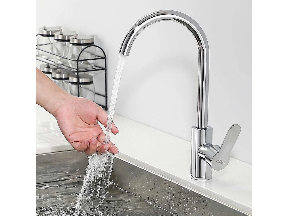 1 Becken Granit-Küchenspüle, 55*45*20cm, Ablaufgarnitur, grau + elegante Chrom-Küchenarmatur, 360° schwenkbar