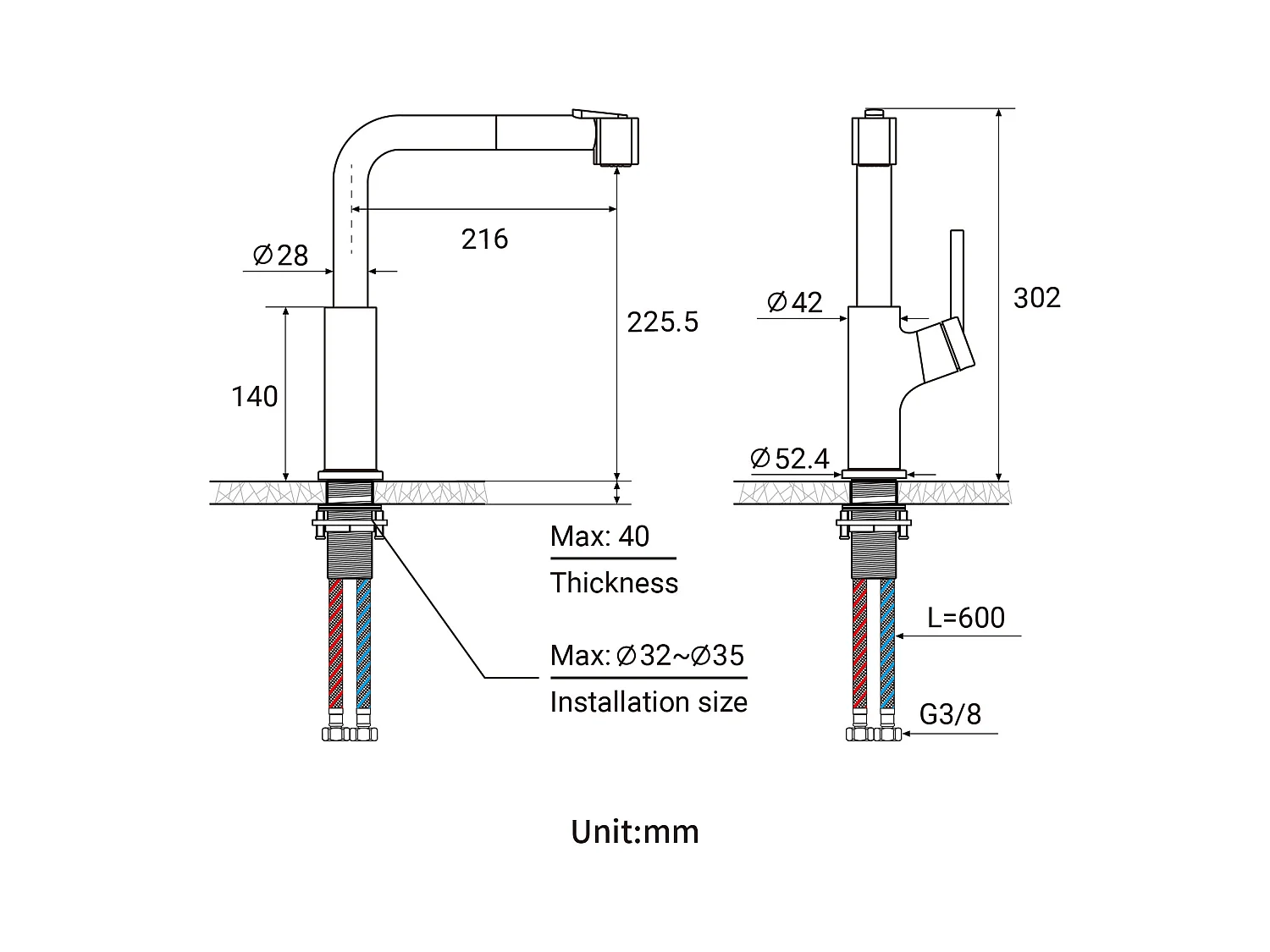 Évier Cuisine 1 Bac 60*44*20CM,inox 304,à Encastrer/sous-plan avec Panier Drainage,Nano+Robinet Cuisine Noir avec Douchette Extractible,2 Jets