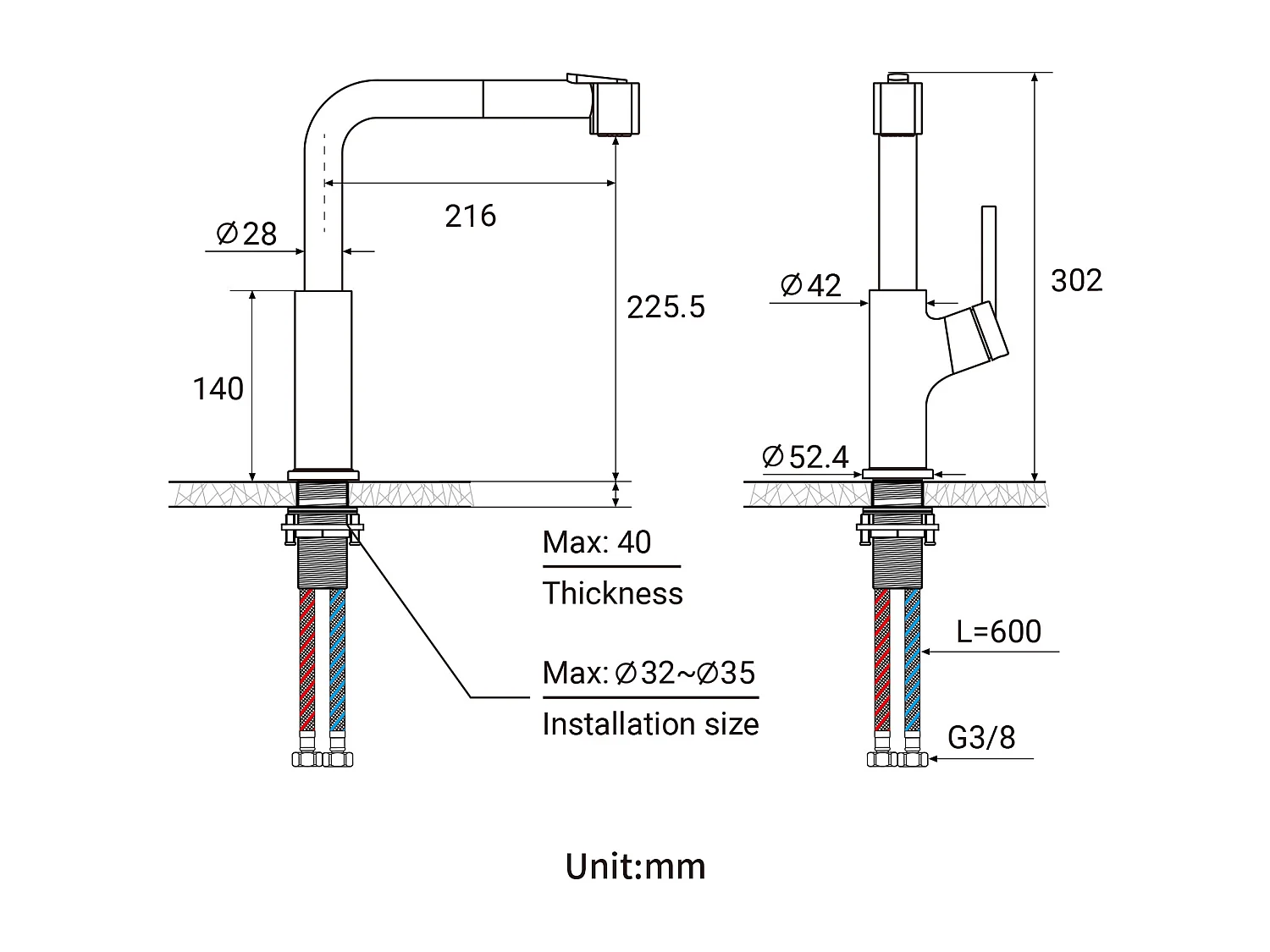 Évier Cuisine 1 Bac 60*44*20CM,inox 304,à Encastrer/sous-plan avec Panier Drainage,Nano+Robinet Cuisine Noir avec Douchette Extractible,2 Jets
