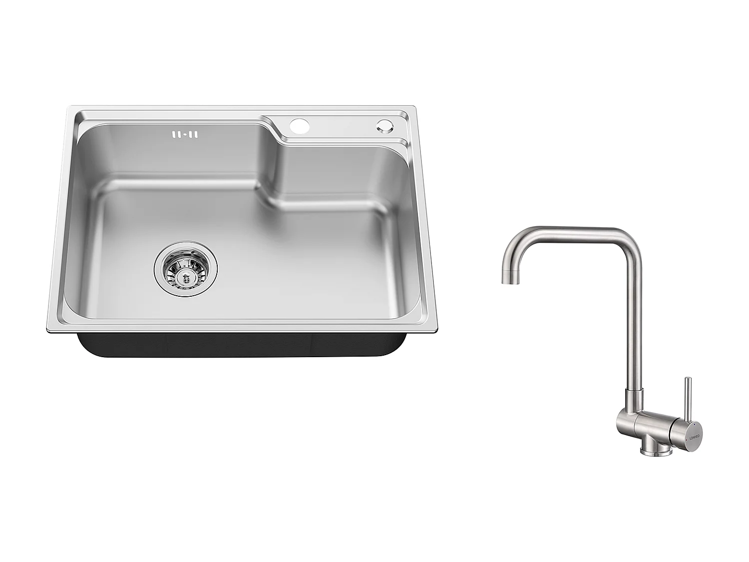 Auralum Max Évier Cuisine 1 Bac 62*45*21CM,en Inox PVD Nano Vasque à Poser,Argent+Mitigeur Cuisine Rabattable Pivotant 360° Eau froide Chaude