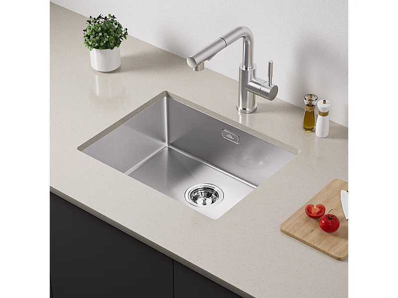 AURALUM MAX  Evier Cuisine-Evier Cuisine 1 Bac Inox,55*44*19CM- Evier Solide & Facile à Nettoyer pour Installation à Encastrer, à Fleur ou Sous-Plan