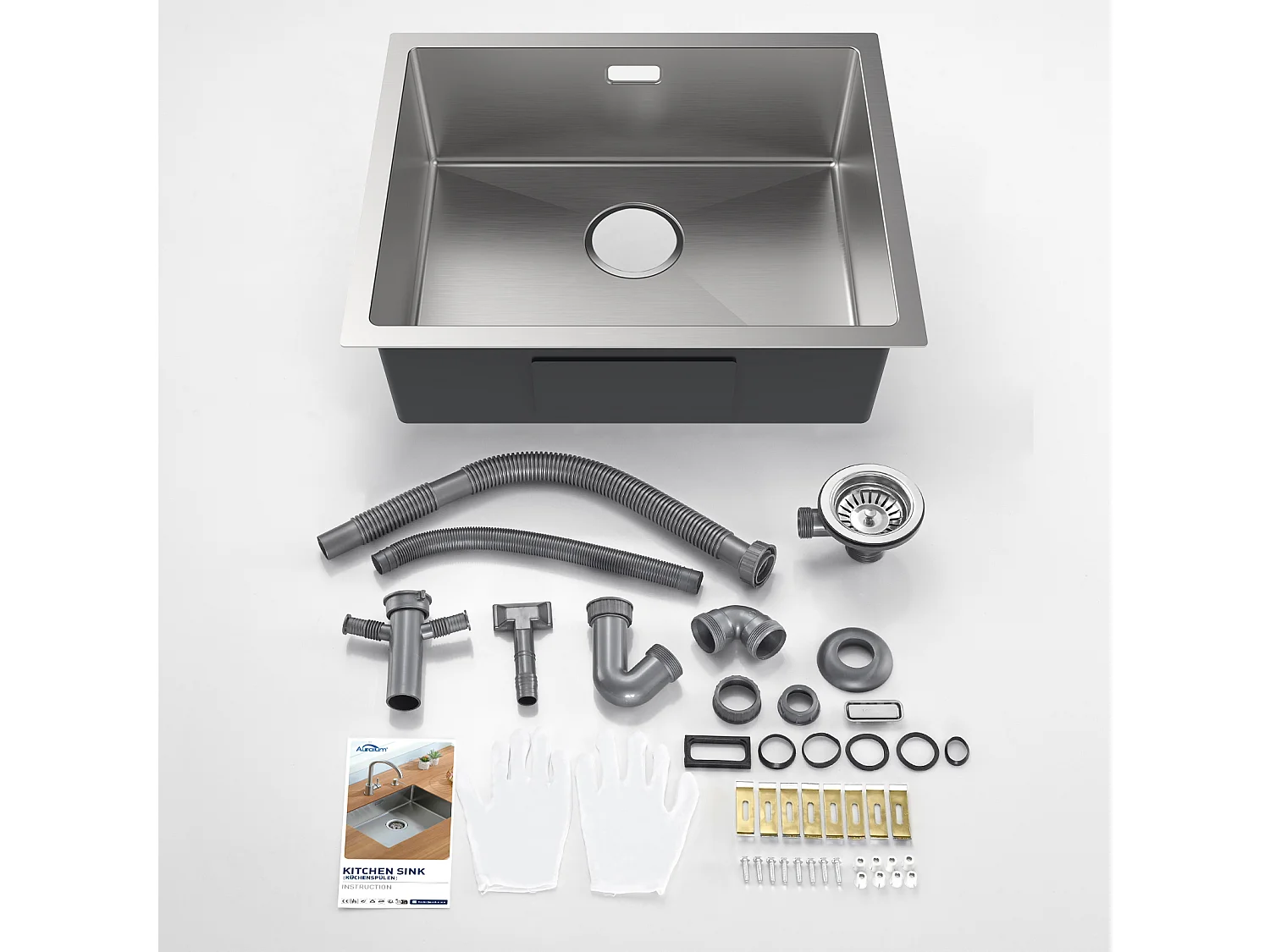 AURALUM MAX  Evier Cuisine-Evier Cuisine 1 Bac Inox,55*44*19CM- Evier Solide & Facile à Nettoyer pour Installation à Encastrer, à Fleur ou Sous-Plan