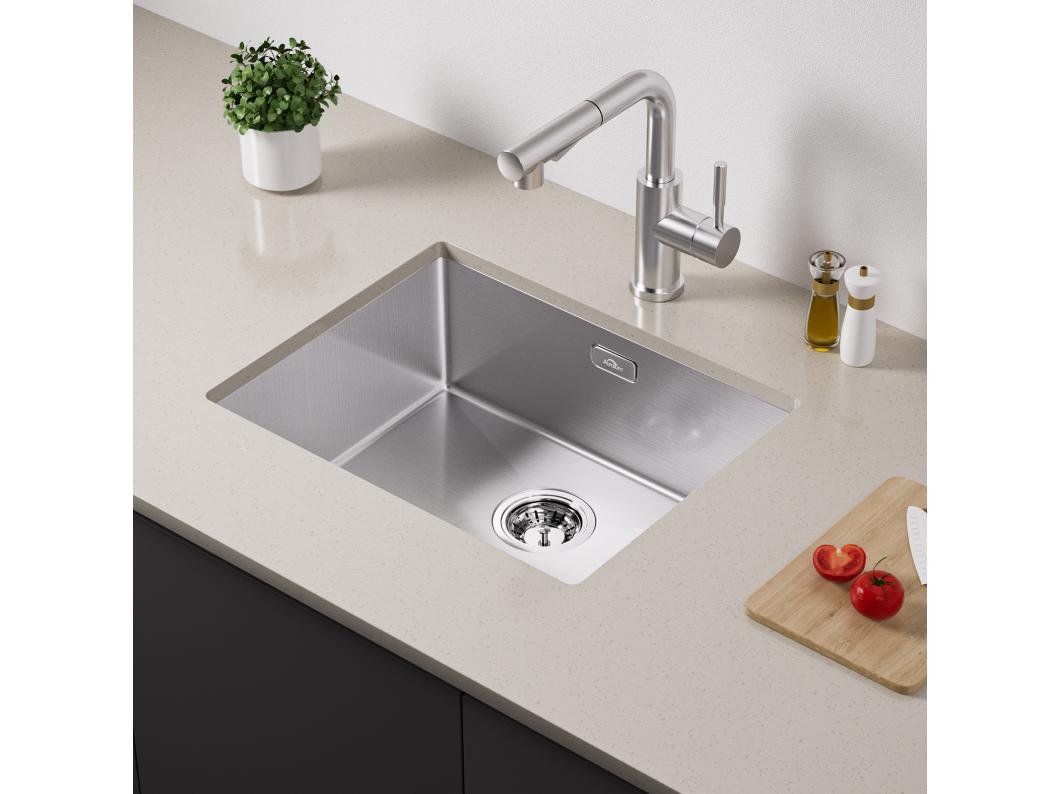 AURALUM MAX Aanrecht Keuken-Spoelbak 1 Bak RVS,55*44*19CM- Sterke en gemakkelijk te reinigen gootsteen voor inbouw-, bloem- of kelderinstallatie
