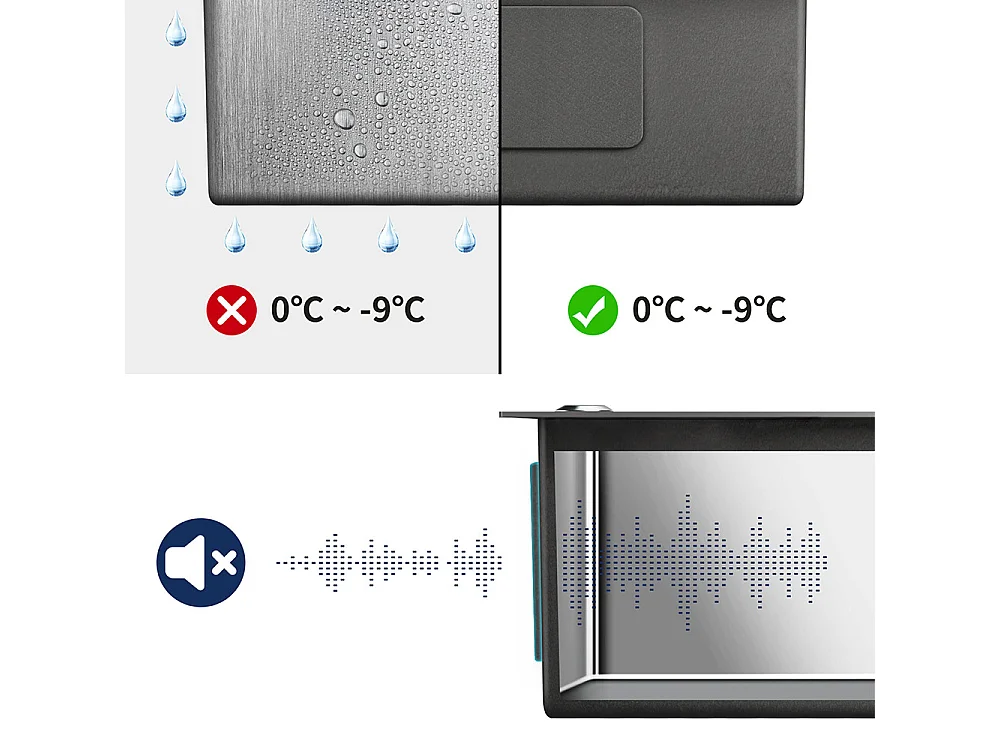 2 en1 Fregadero Cocina Cepillado 68x45x19CM con Distribuidor Jabón Escurridor Cesta+Grifo Cocina Rotativo 360°,Negro con puntos blancos