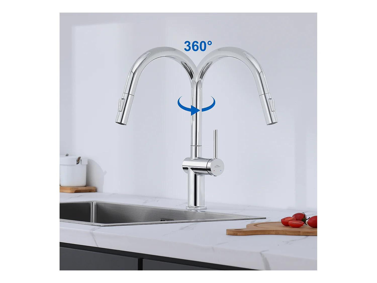 1 Bac Évier Cuisine en Granit,55*45*20cm,Kit de Vidage,Gris+robinet de cuisine rétractable à deux fonctions, chromé