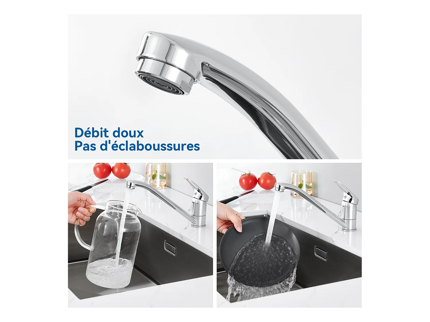 RVS Aanrecht 1 Bak 50*43*18CM met Zeepdispenser+Kookkraan, 360° Richtbaar, Warm/Koud Water, Messing, Verchroomd