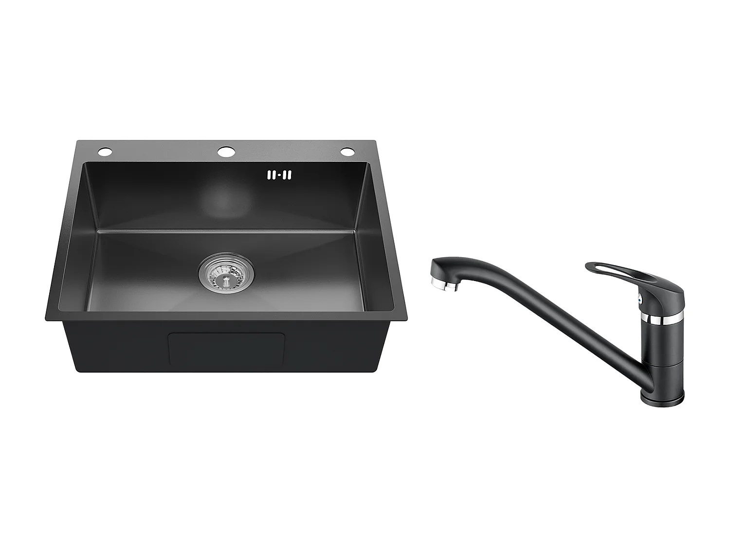 Auralum max Évier Cuisine à Encastrer,1 Bac,60*49*20CM,Acier inoxydable 304,Noir+Robinet Cuisine,Orientable 360°,Eau Chaude/Froide,Noir