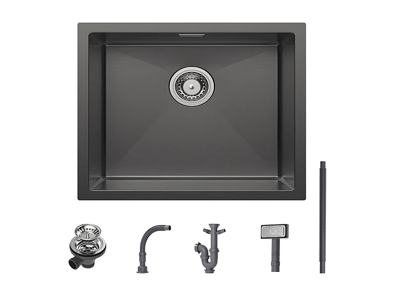 Cecipa max Évier Encastré 50*44CM Évier de Cuisine 1 Bac Évier de Cuisine En Acier Inoxydable  - 201 Nanomètre Noir,EU Modèle