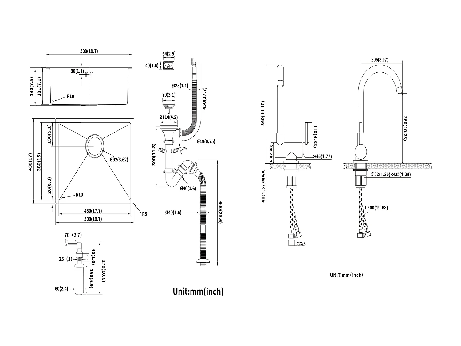 RVS Aanrecht 1 Bak 50*43*18CM met Zeepdispenser+Mengkraan RVS 304 Opklapbaar 360° Draaibaar