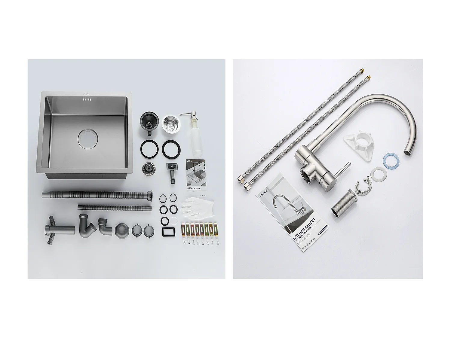 RVS Aanrecht 1 Bak 50*43*18CM met Zeepdispenser+Mengkraan RVS 304 Opklapbaar 360° Draaibaar