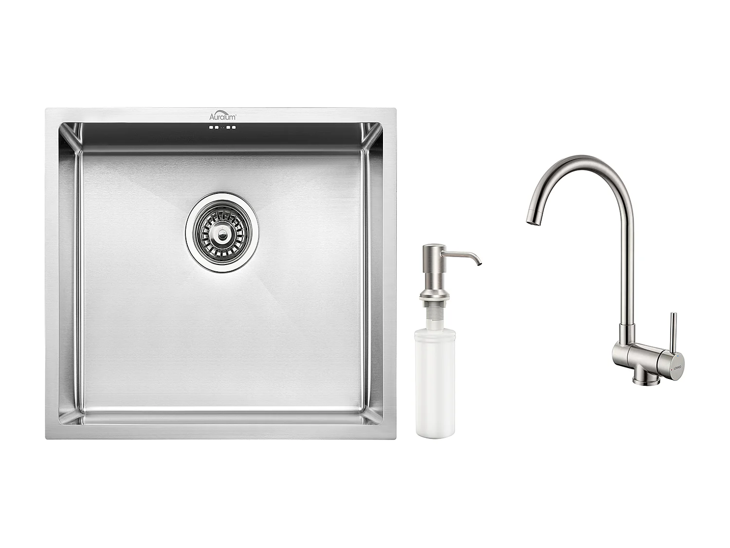 Évier de Cuisine Inox 1 Bac 50*43*18CM avec Distributeur de Savon+Mitigeur Cuisine en Acier Inox 304 Rabattable Pivotant à 360° 