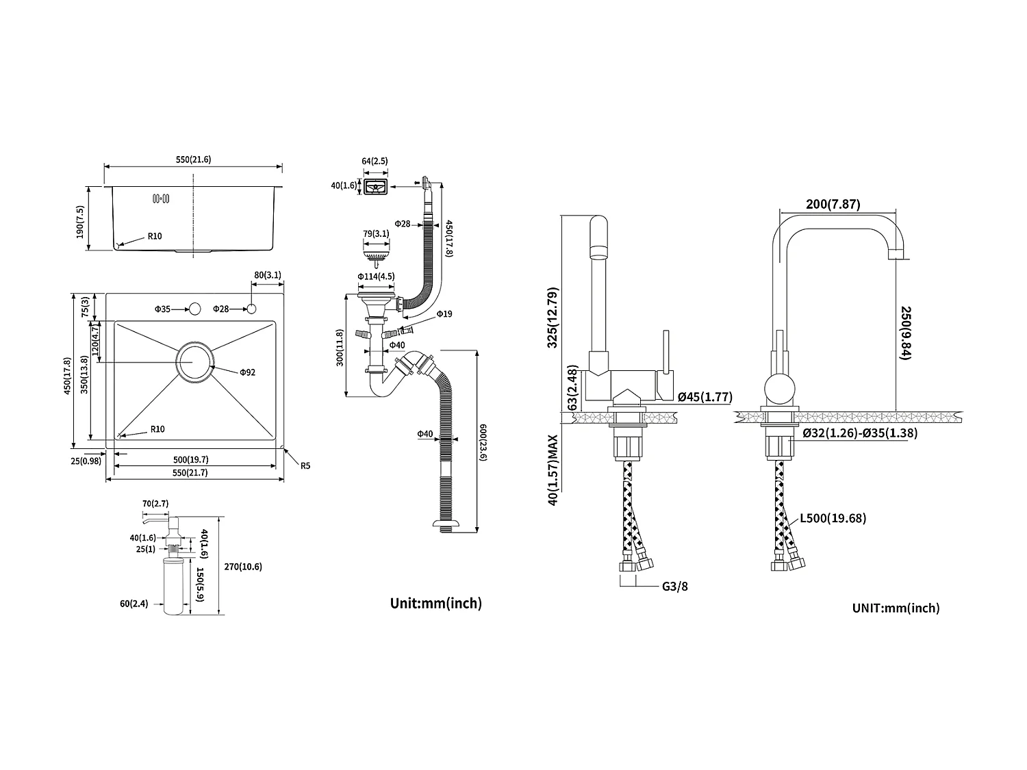 Lavello Cucina 1 Vassoio 55*45CM Nero+Miscelatore Cucina Pieghevole Girevole a 360°, con Maniglia Pieghevole Contro Finestra, Nero