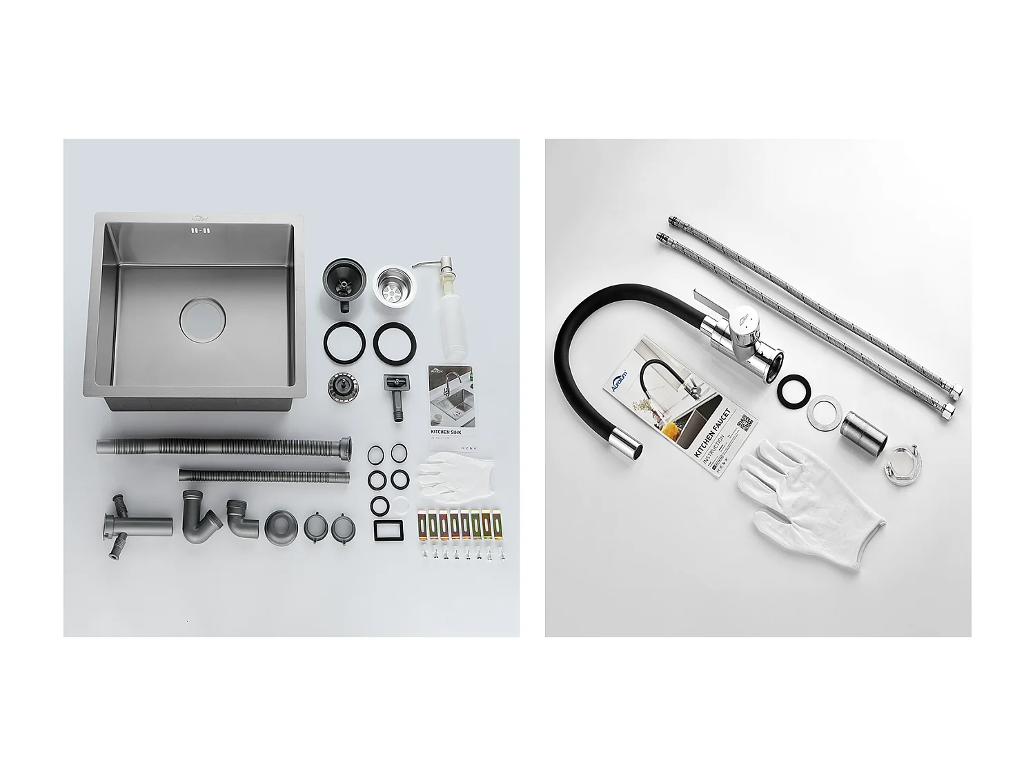 RVS Aanrecht 1 Bak 50*43*18CM met Zeepdispenser+Flexibele Keukenkraan Draaibare Hoge Uitloop