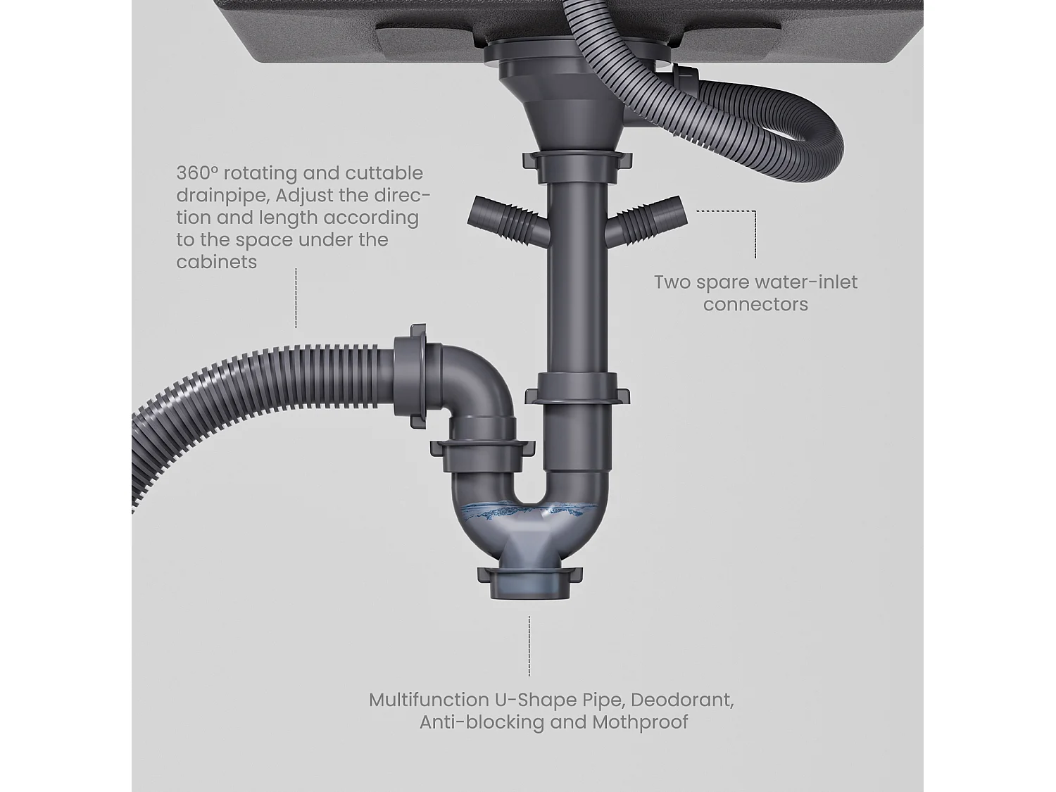 Cecipa max Évier de Cuisine 1 Bac Évier de Cuisine En Acier Inoxydable, Évier Encastré, 50*44CM, Noir Anthracite,EU Modèle