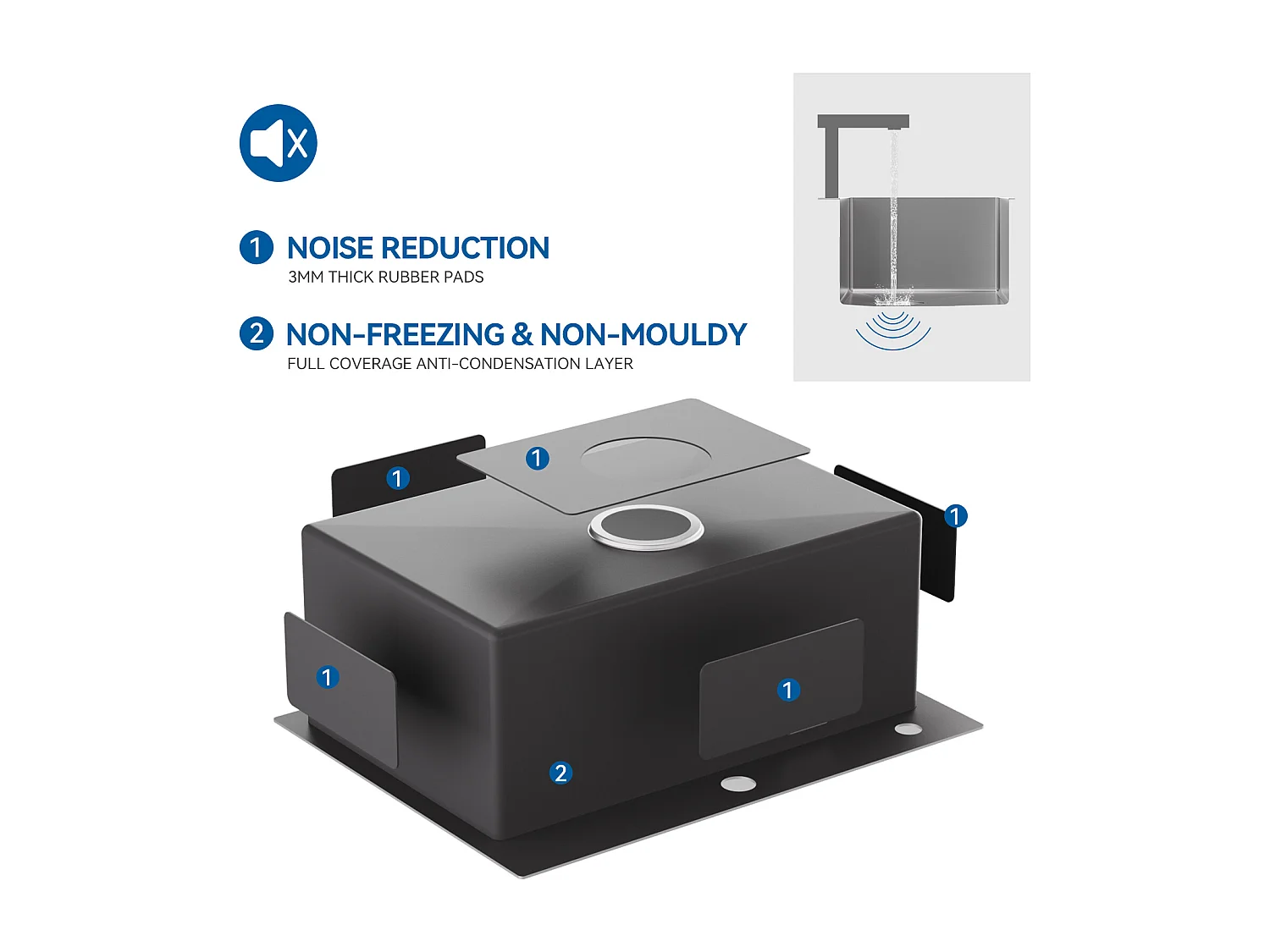 Évier Cuisine 1 Bac Brossé,58*45*18CM,Égouttoir Énroulable, Distributeur Savon+Robinet de Cuisine Inox Extractible Rotatif à 360 °, Noir