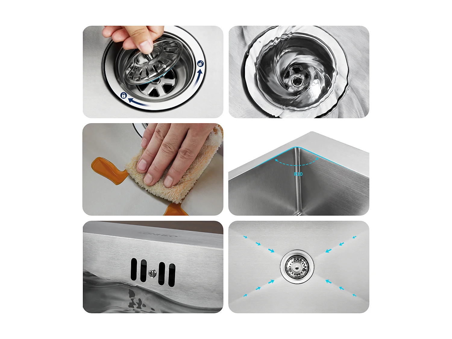 Évier Cuisine Brossé 68x45x19CM avec Distrubuteur savon/ Égouttoir Panier+Robinet Cuisine avec Douchette Extractible 2 Jets,Eau Froide/Chaude