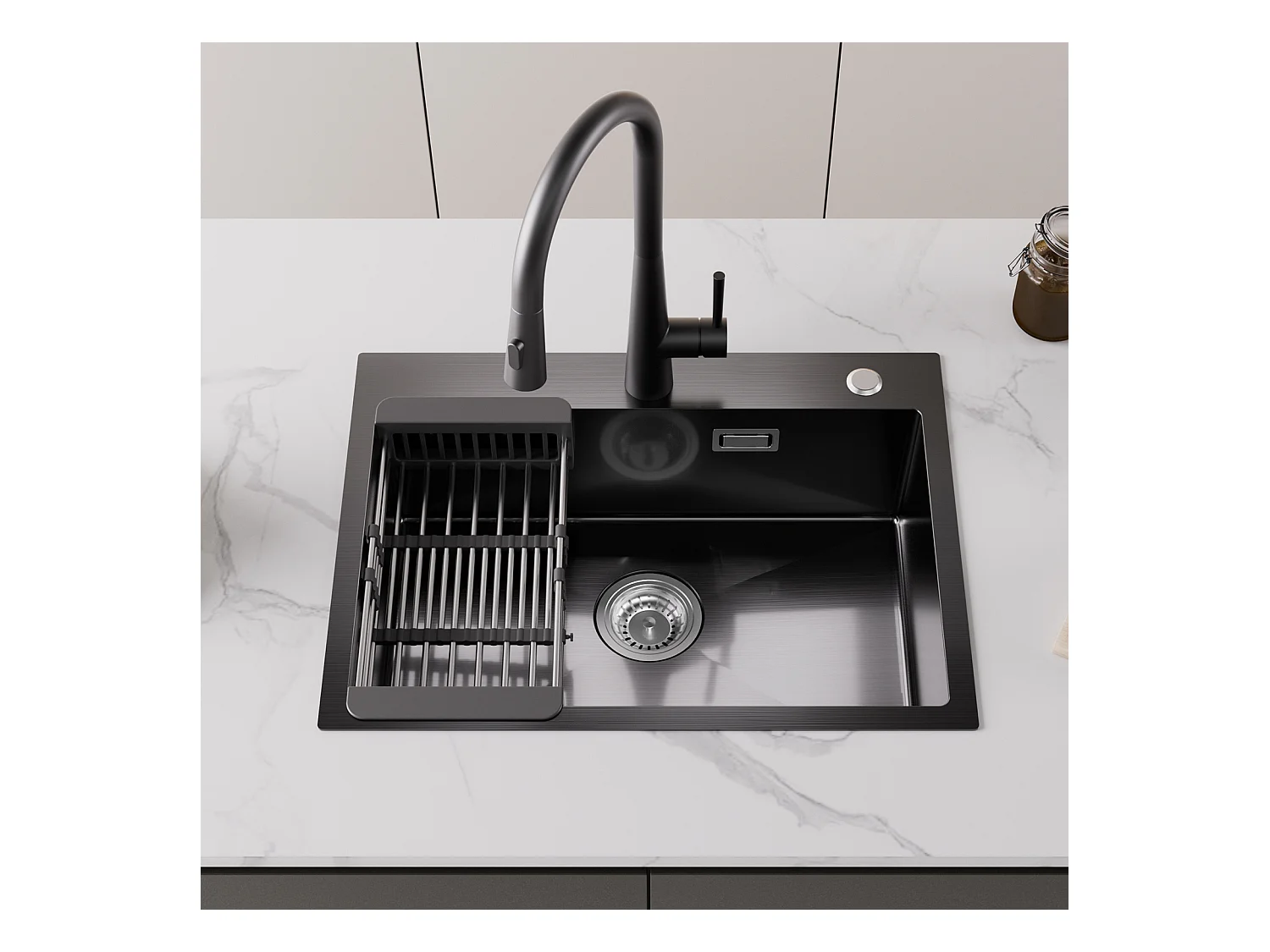 Cecipa max Évier de Cuisine 1 Cuve Inox 60×45×18 cm - Noir Évier 1 Bac avec Panier de Drainage - Évier de Cuisine Grande Capacité,EU Modèle