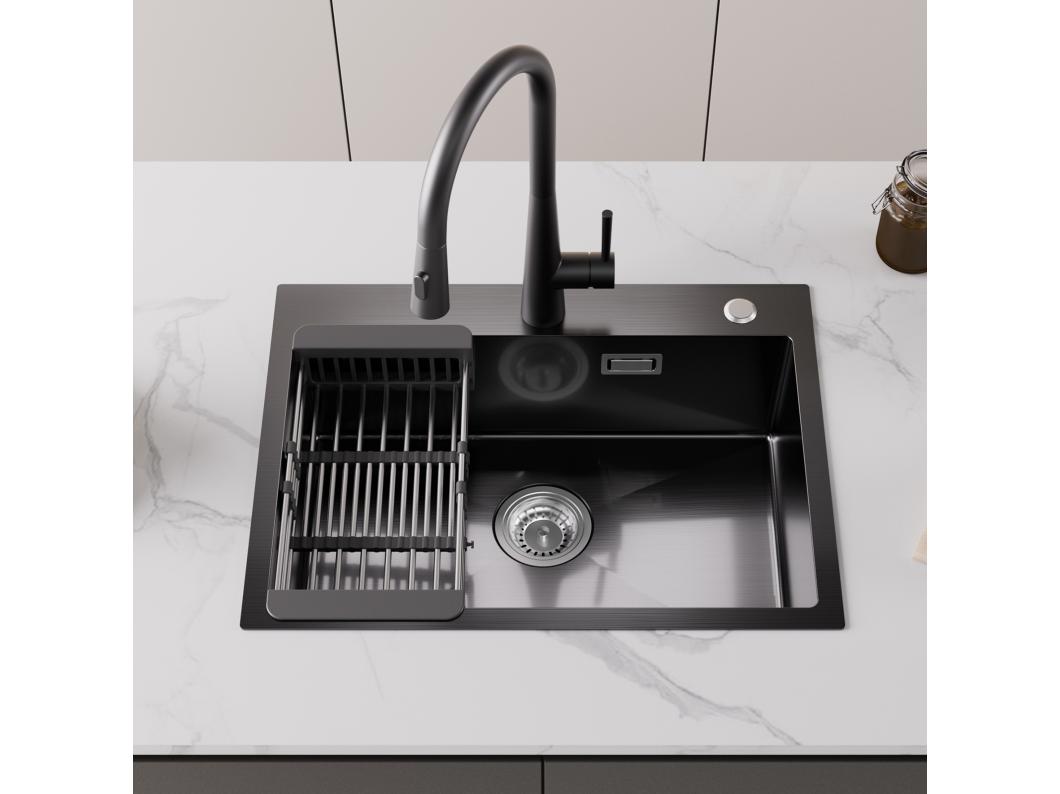 Cecipa max Fregadero de Cocina de Acero Inoxidable de 1 Seno 60×45×18 cm - Fregadero de 1 Seno Negro con Cesta de Drenaje - Fregadero de Cocina de Gran Capacidad, Modelo UE